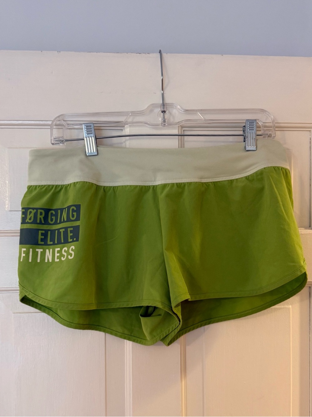Reebok CrossFit Lime Green Athletic Shorts with Cream Waistband